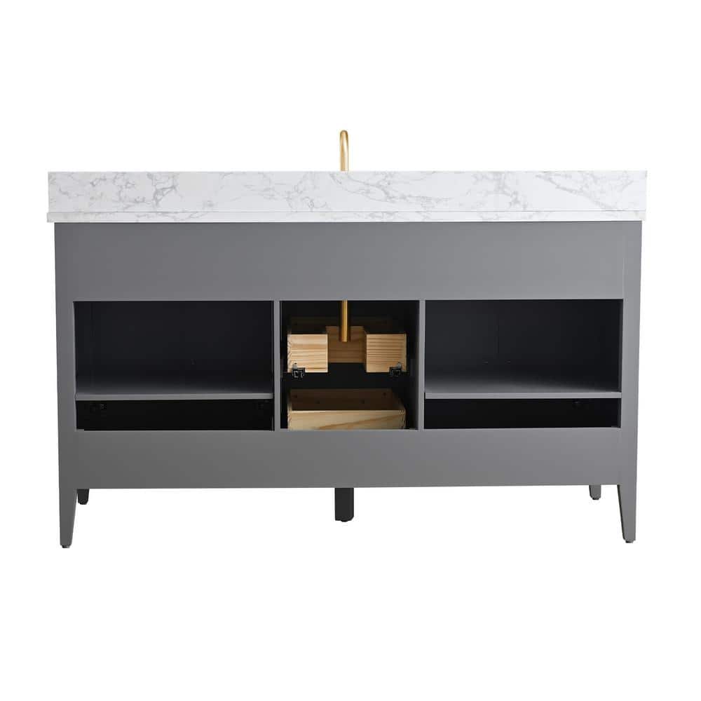 60'' Cashmere Gray Single Bathroom Vanity with Golden Hardware