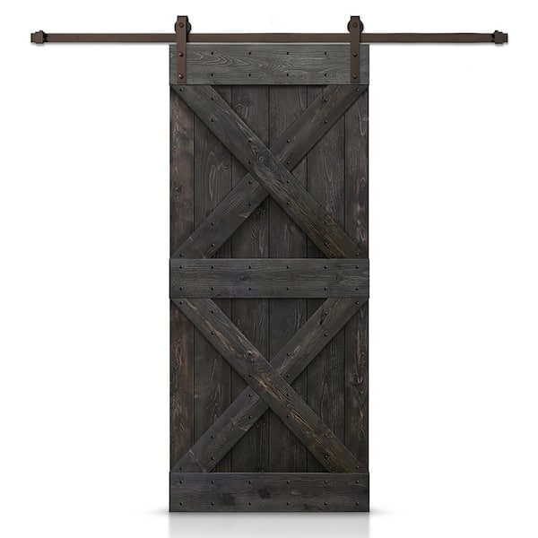 CALHOME 30 in. W. x 84 in. X Series Charcoal Black Stained DIY Wood Interior Sliding Barn Door with Hardware Kit