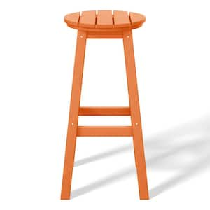 Laguna 29 in. HDPE Plastic All Weather Backless Round Seat Bar Height Outdoor Bar Stool in Orange (Set of 3)