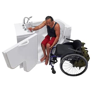 Wheelchair Transfer 52 in. Acrylic Walk-In Whirlpool Bathtub in White with Faucet Set, Heated Seat, LHS 2 in. Dual Drain