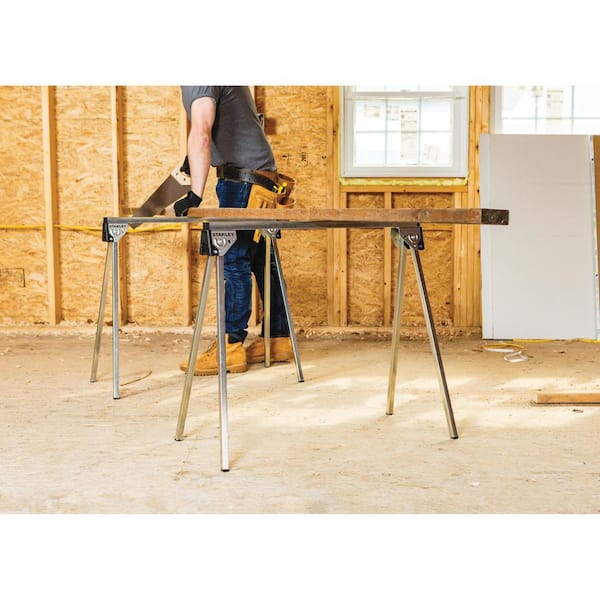 Stanley 31 in. 2-Way Adjustable Plastic Folding Sawhorse (2 Pack) and  FATMAX 25 ft. x 1-1/4 in. Auto Lock Tape Measure STST60626W38L - The Home  Depot