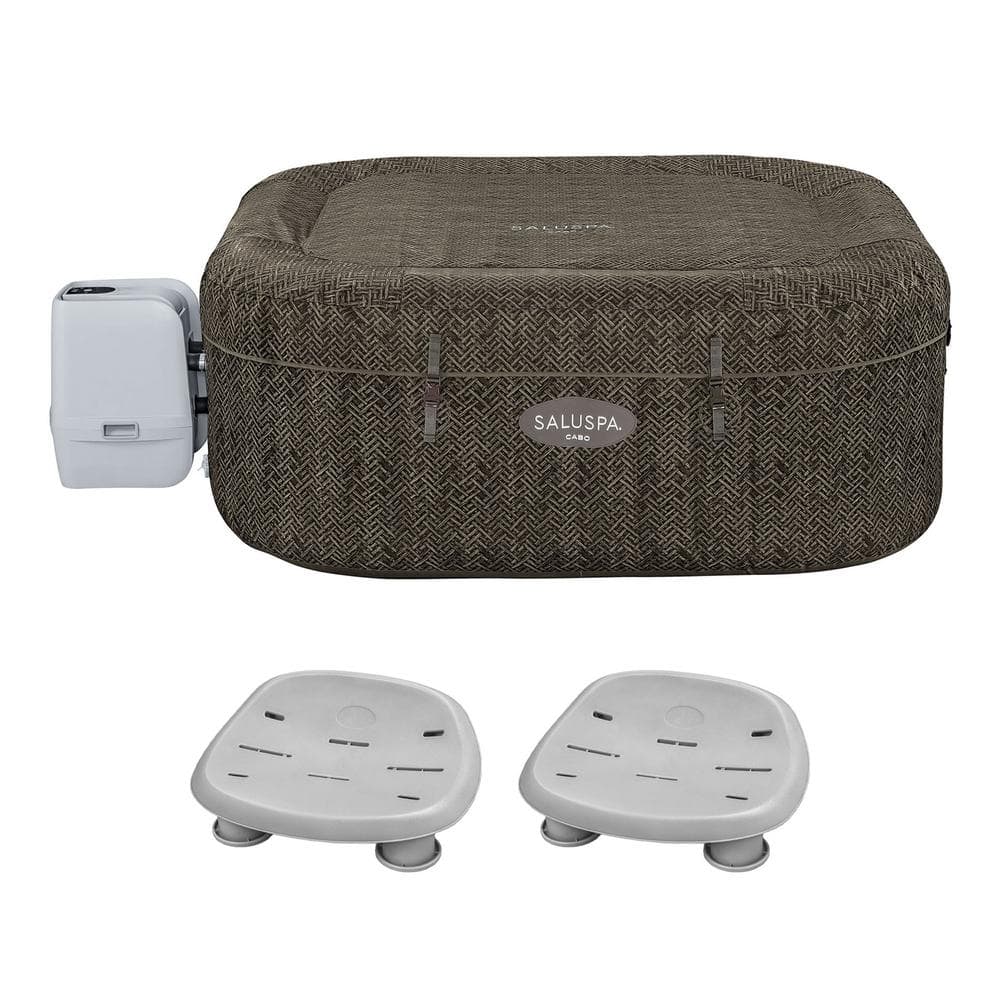 AirJet 6-Person Hot Tub with Set of 2 Non Slip Pool and Spa Seat, Gray