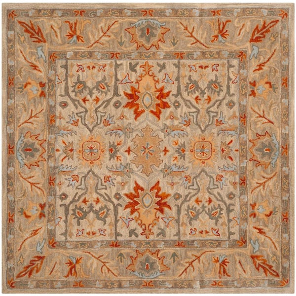 SAFAVIEH Antiquity Beige/Multi 6 ft. x 6 ft. Square Antique Border Floral Area Rug