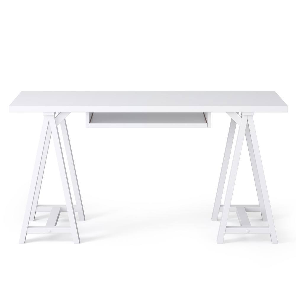 White Solid Wood Transitional Desk with Keyboard Tray
