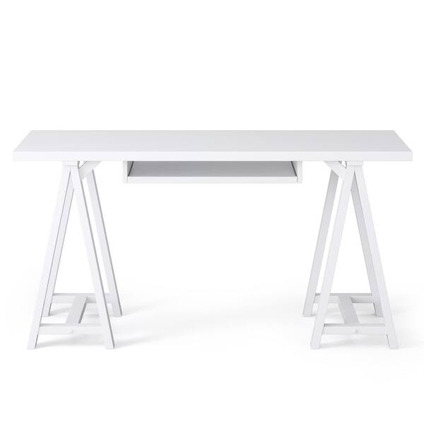 Simpli Home Sawhorse 60 in. W White Computer Desk AXCSAW-07