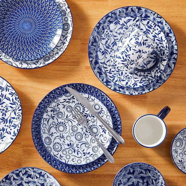 vancasso 16-Piece Blue Porcelain Dinnerware Set Service for 4