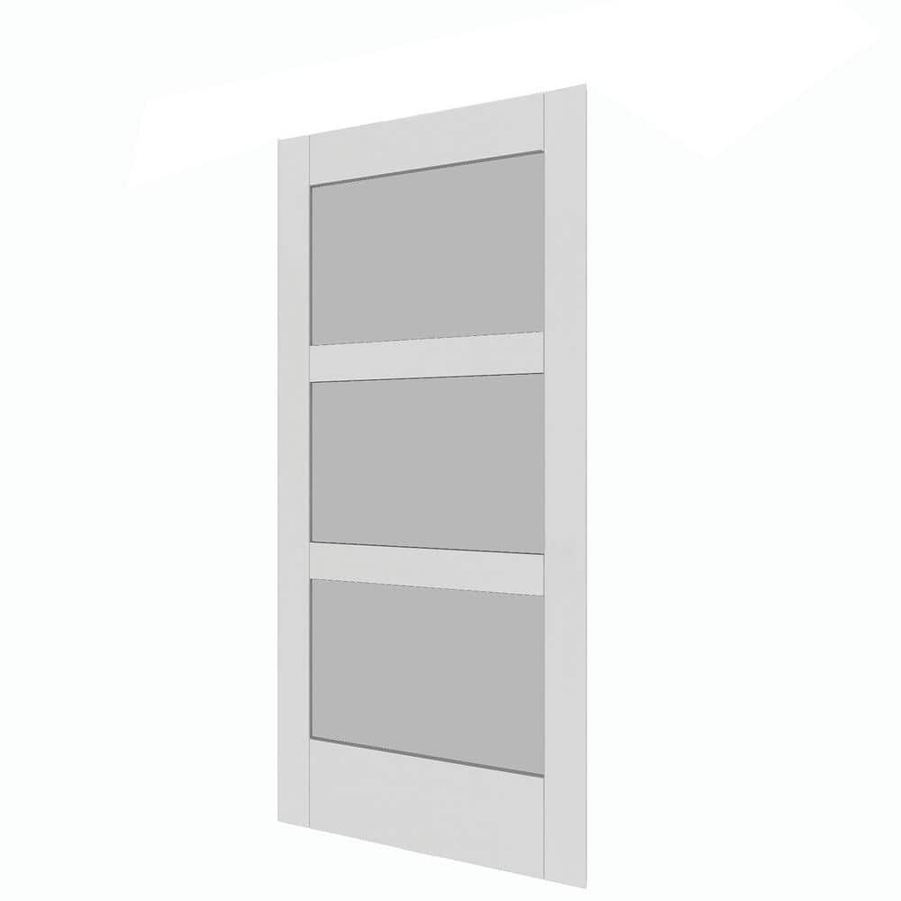 White Frosted Glass Paneled MDF Barn Door, 37'' x 84''