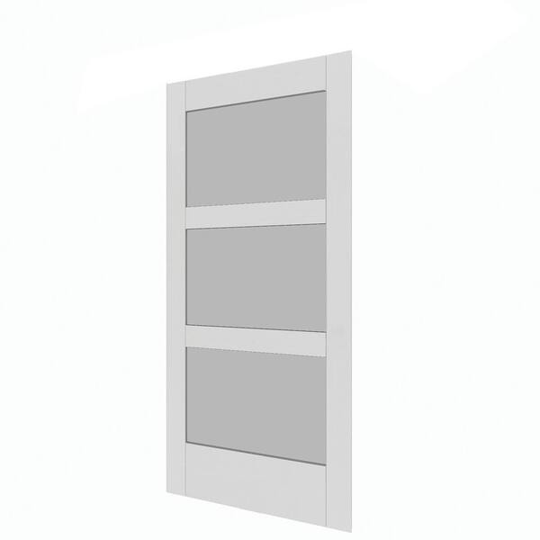 37 in. x 84 in. 3-Lite Full Frosted Glass White Vinyl Finish MDF Sliding Barn Door Slab