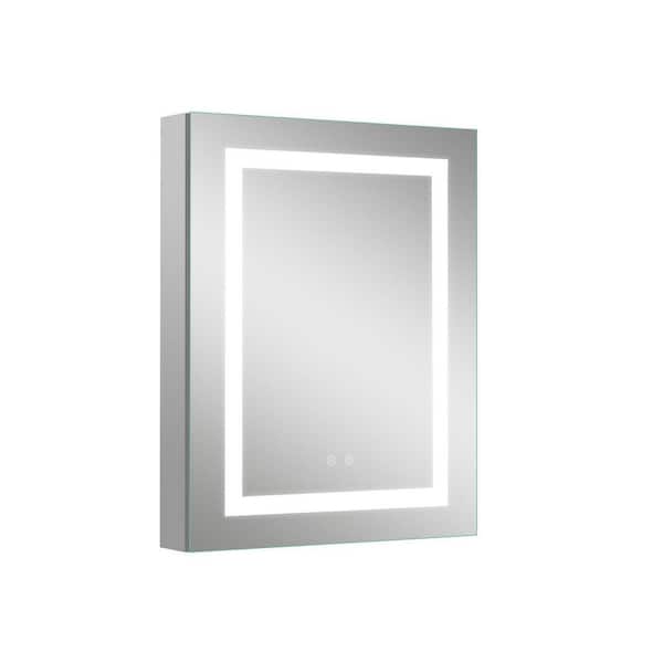 24 in. W x 30 in. H Rectangular Aluminum LED Fog Free Medicine Cabinet with Mirror with Outlet, Left Open