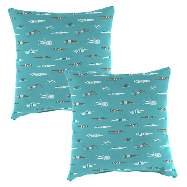 16 in. L x 16 in. W x 4 in. T Square Outdoor Throw Pillow in Swim Time (2-Pack)