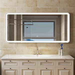 60 in. W x 28 in. H Rectangular R-Shaped Corners Aluminum Framed Dimmable LED Wall Bathroom Vanity Mirror in White