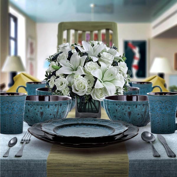 16-Piece Modern Blue Stoneware Dinnerware Set (Service for 4)