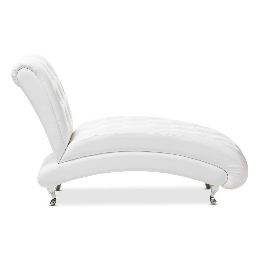 Pease 50'' White Faux Leather Tufted Chaise Lounge with Crystal Accents