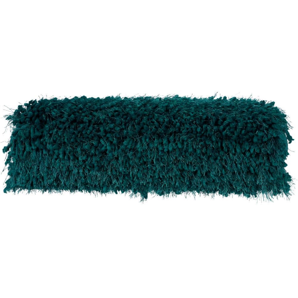 Green Shag Lumbar Throw Pillow with Polyester Fill