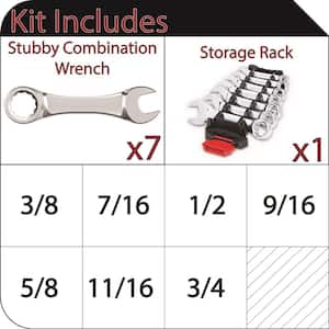 Stubby SAE Combination Wrench Set (7-Piece)