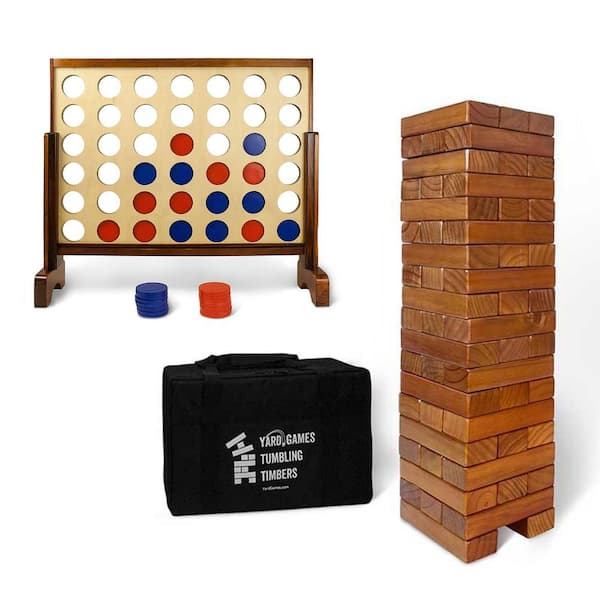 Unbranded 30 in. H Wood Stacking Game and 22 in. H 4-in-a-Row Outdoor Game Bundle