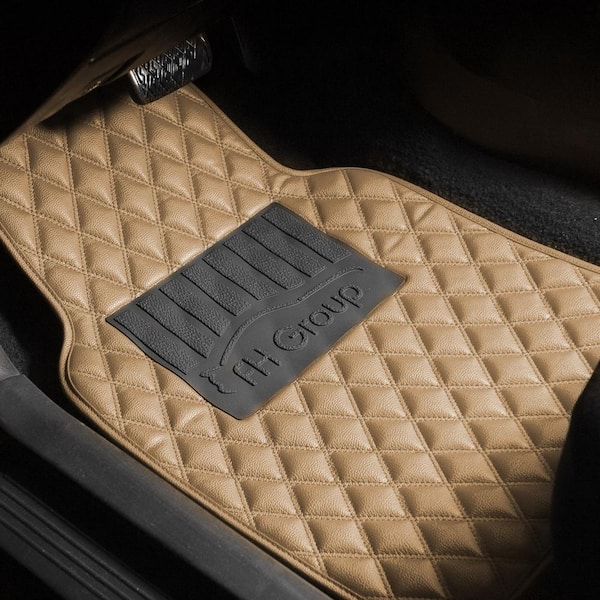 FH Group Beige 4-Piece Luxury Universal Liners Heavy Duty Faux Leather Car Floor Mats Diamond Design