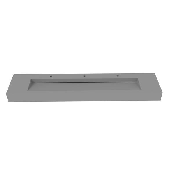 castellousa Pyramid 84 in. Wall Mount Solid Surface Single-Basin Rectangle Non Vessel Sink Bathroom in Matte Gray