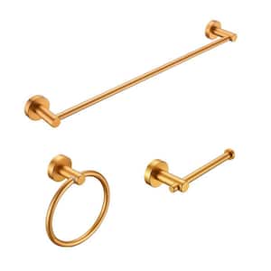 3-Piece 27 in. L Aluminum Wall Mounted Adjustable Length Bathroom Hardware Set in Brushed Gold