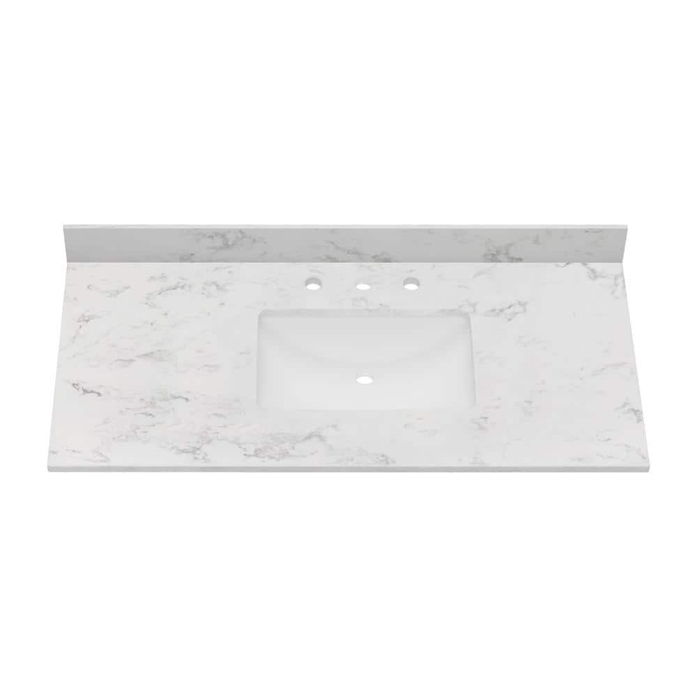 49'' White Engineered Stone Bathroom Vanity Top with Ceramic Sink