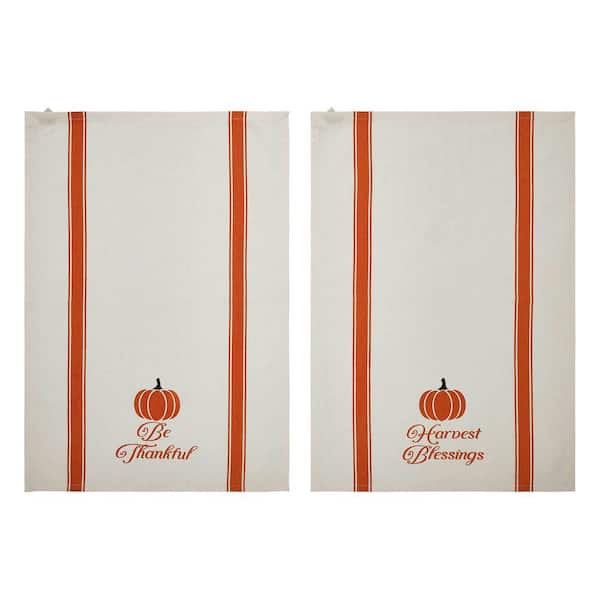 Harvest Blessings Pumpkin Cotton Tea Towel Set (Set of 2)