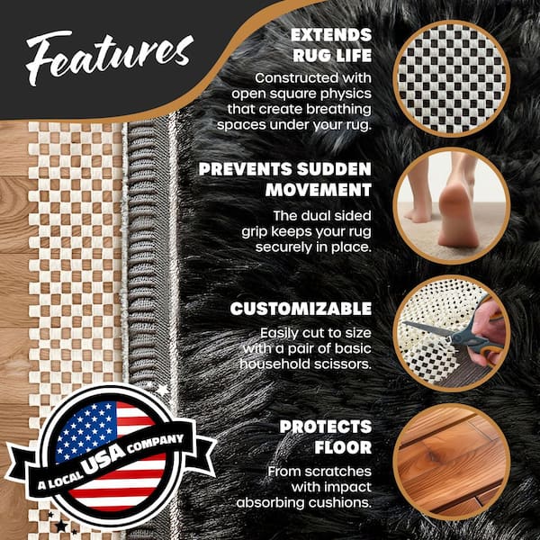 Teebaud 2' x 8' Non-Slip Rug Pad, Reversible Gripper, Non