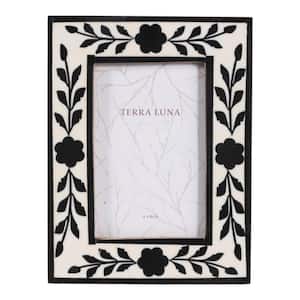 4 in. x 6 in. Black/White Resin Petals Tabletop Picture Frame