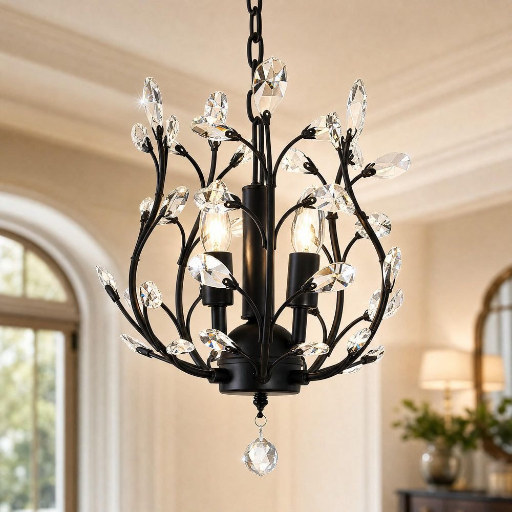 Genoci 3-Light Black Dimmable Crystal Empire Chandelier for