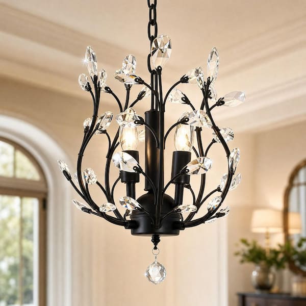 Genoci 3-Light Black Dimmable Crystal Empire Chandelier for