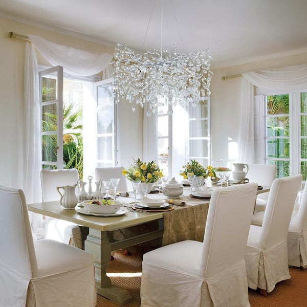 10-light 30 in. Crystal Silver Tree Branches Dimmable Chandelier Living Room,High Ceiling,Foyer,Entryway,Kitchen Island