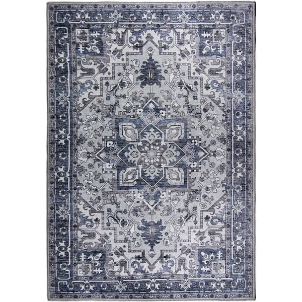 L'Baiet Lyla Blue Traditional Washable 2 ft. x 3 ft. Scatter Rug