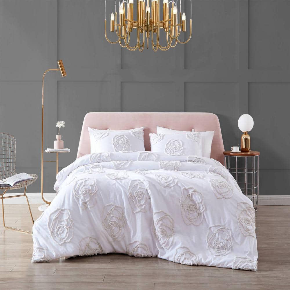 4 PC Floral White Pink Cotton Duvet Set, Cute Duvet Cover Set, Floral  Bedding, Aesthetic Bedding, Twin Full Queen King Duvet Cover, Gift 