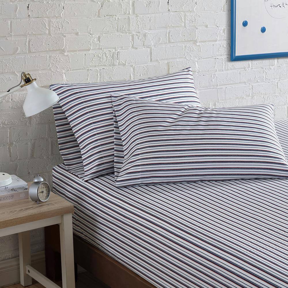 Bali Bliss Queen Navy Striped Microfiber Sheet Set