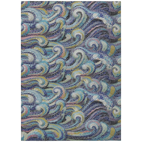 Addison Rugs Surfside Blue 5 ft. x 7 ft. 6 in. Geometric Indoor/Outdoor Area Rug