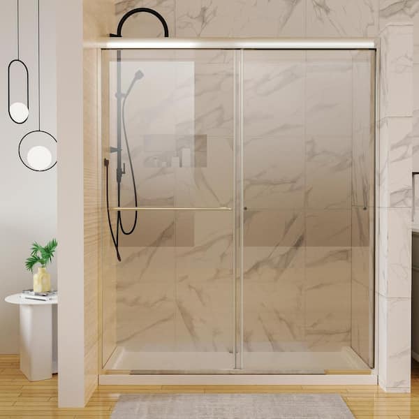 WELLFOR 60 in. W x 72 in. H Double Sliding Framed Shower Door in Brushed Nickel with 6 mm Clear Glass