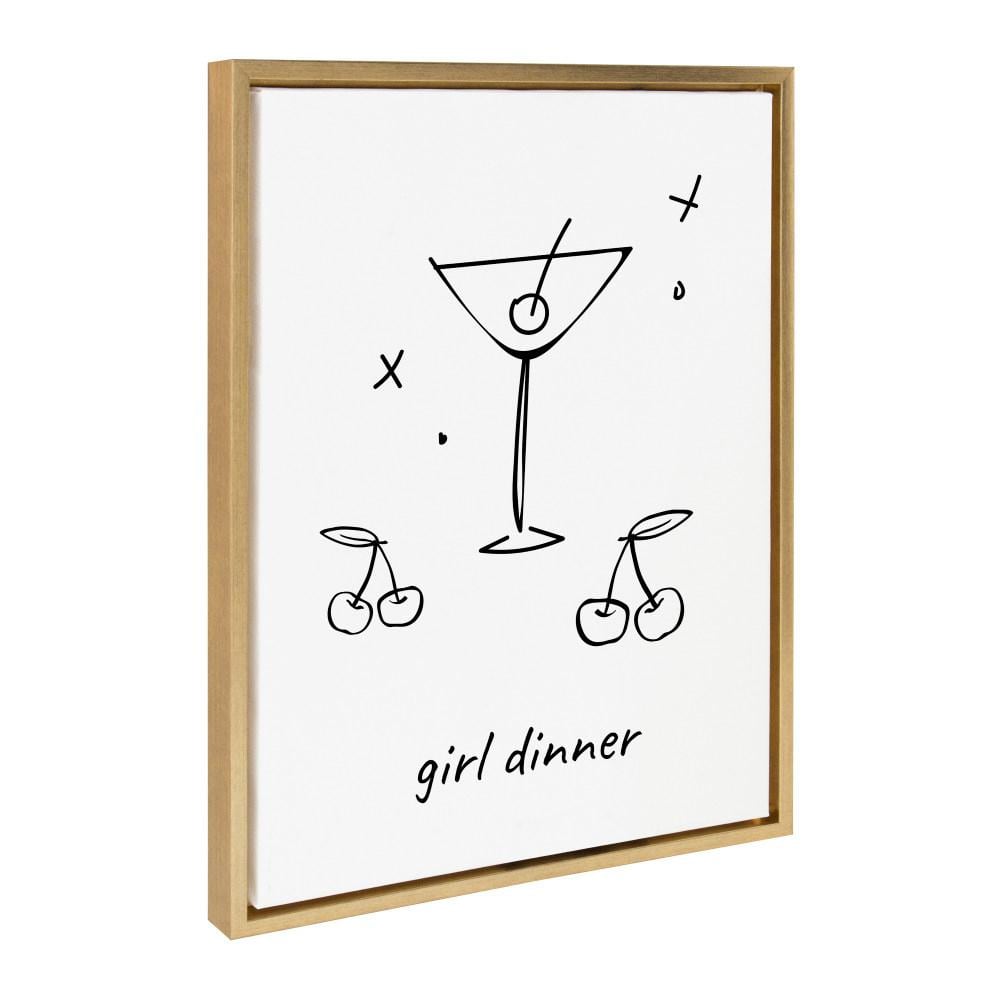 Girl Dinner White Canvas Print with Gold Frame