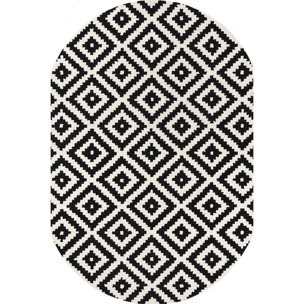 nuLOOM Kellee Contemporary Black Doormat 3 ft. x 5 ft. Indoor Oval Area Rug