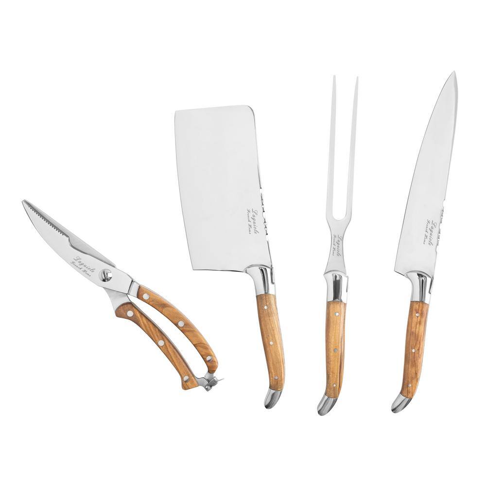 French Home French Home 4-Piece Laguiole Connoisseur Professional Chef Knife Set with Olive Wood Handles (Set of 4)