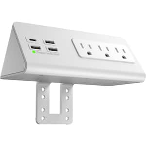 4.9 ft. Cord Desk Clamp Power Strip Surge Protector with 3 AC Outlets and 3-USB A, 1-USB C Fast Charging Ports in White