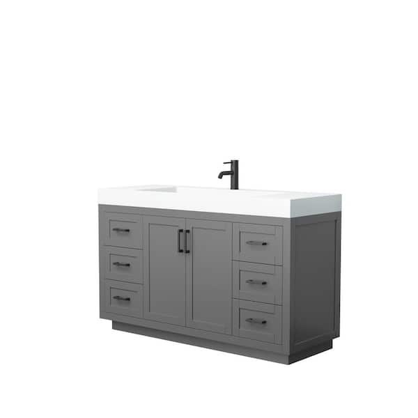 Wyndham Collection Miranda 59.5 in. W Single Bath Vanity in Dark Gray with Solid Surface Vanity Top in White with White Basin