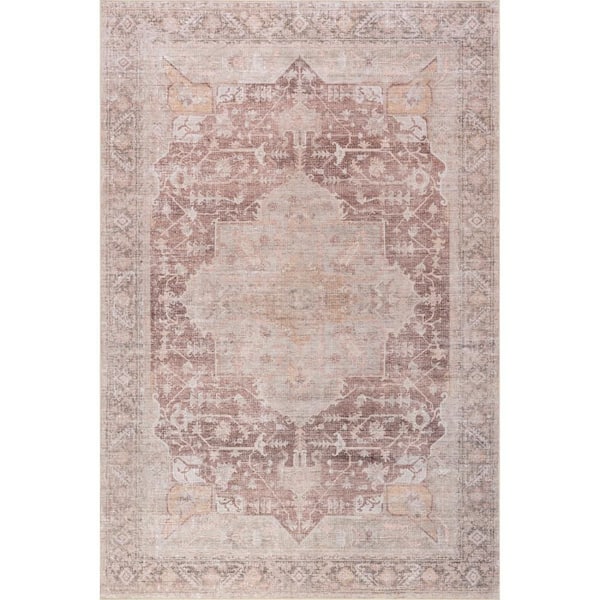 Ava Vintage Persian Spill Proof Washable Pale Pink 6 ft. x 9 ft. Indoor Area Rug