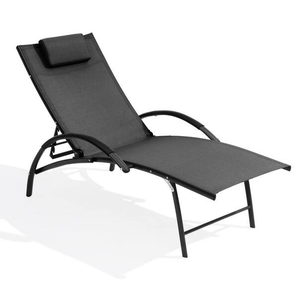 Pellebant 1-Piece Aluminum Adjustable Outdoor Chaise Lounge with ...