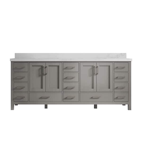Willow Collections Malibu 84 in. W x 22 in. D x 36 in. H Double Sink Bath Vanity in Gray with 2 in. Calacatta Nuvo Top
