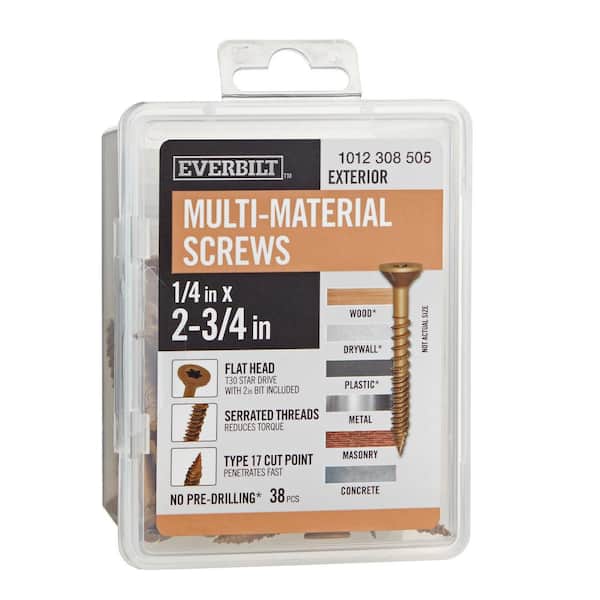 1/4 in x 2-3/4 in. Brown 6-Lobe Torx Drive Exterior Flat Head Multi-Material Screw 1 lbs.-Box (38-Piece )