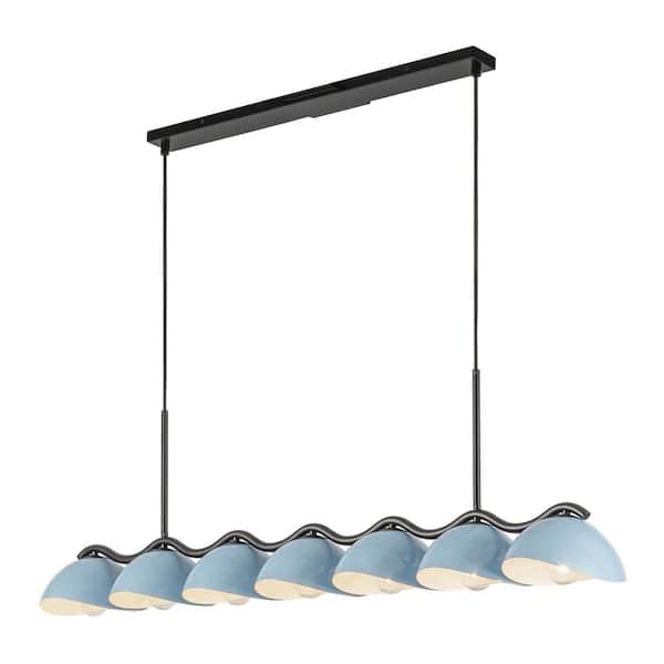 Atlas 42-in 7 Light 40-Watt Black/Cerulean Pendant Light
