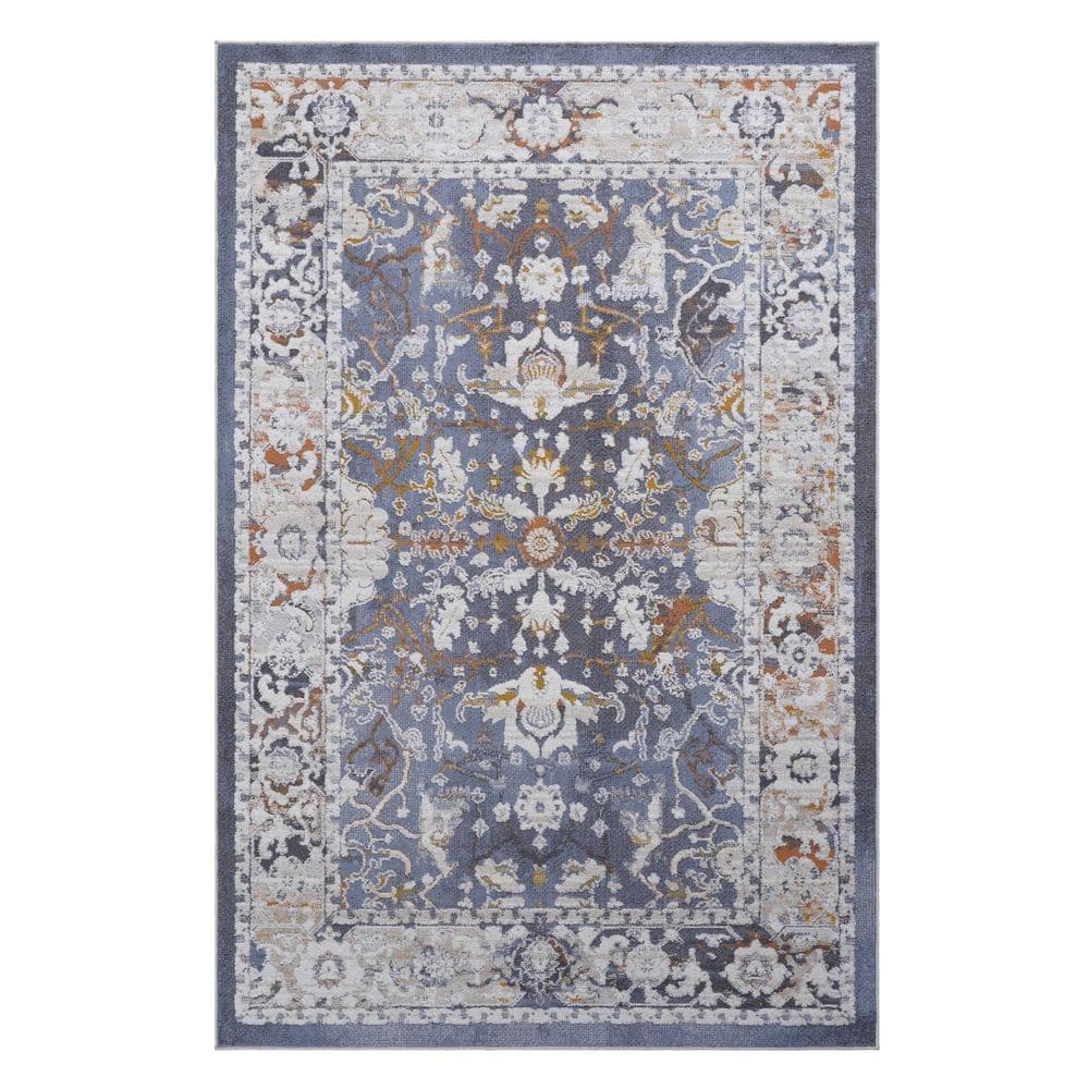 Tahanbath 6 ft. x 7 ft. Blue Floral Washable for Bedroom, Dining Room ...