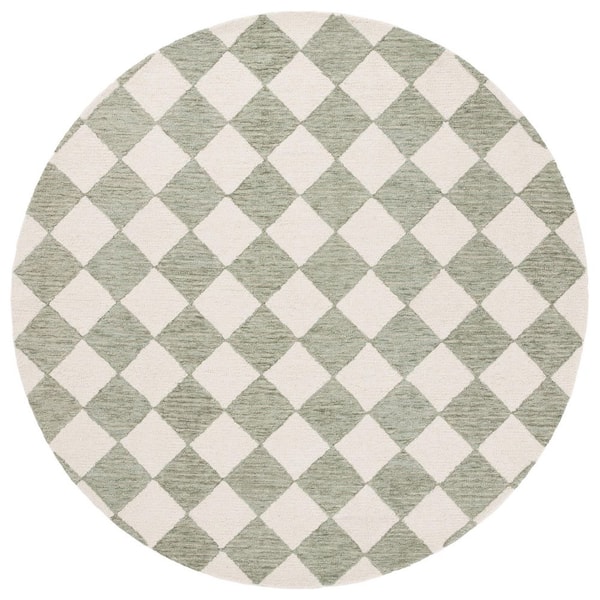Ebony 8 ft. x 8 ft. Sage/Ivory Checkered Round Area Rug
