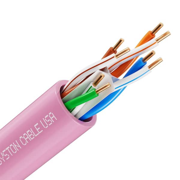 500 ft. Pink CAT 6E CMP-Plenum 600MHz 23AWG Solid Bare Copper Ethernet Network Cable Bulk No Ends POE UV Heat Resistant