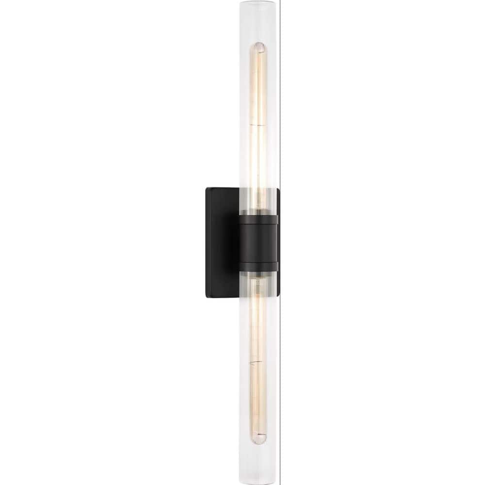 Keaton 5 in. W x 30 in. H 2-Light Midnight Black Dimmable Bathroom Wall Sconce with Clear Fluted Glass Shades price history on PriceWatchPro