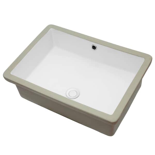 22 in. x 15.5 in. Undermount Rectangular Bathroom Sink in White Ceramic with Overflow